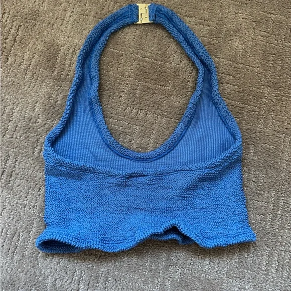 Hunza G Nova Classic Crinkle Blue Knit Halter Top - Picture 4 of 4